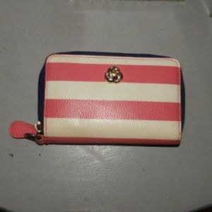 Small pink and white striped wallet